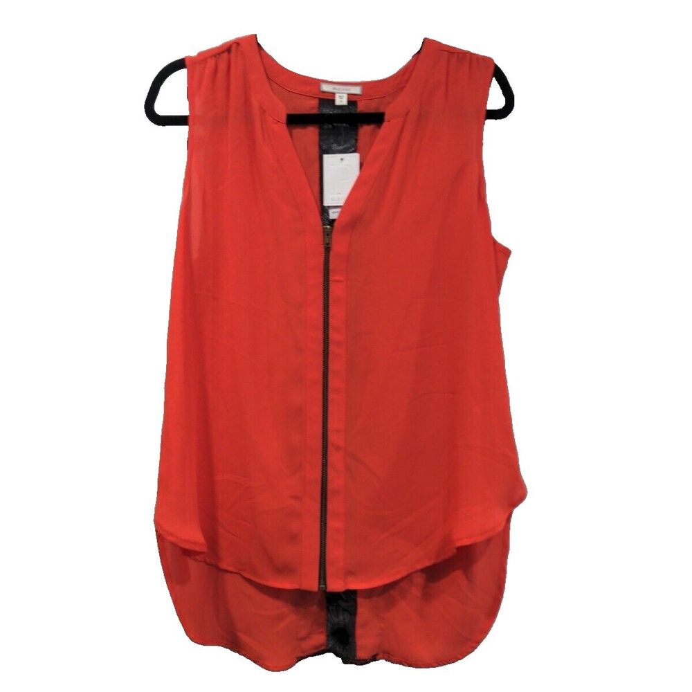 Pleione NWT Womens Zip Front Lace Detail Tunic Tank Size Medium Red